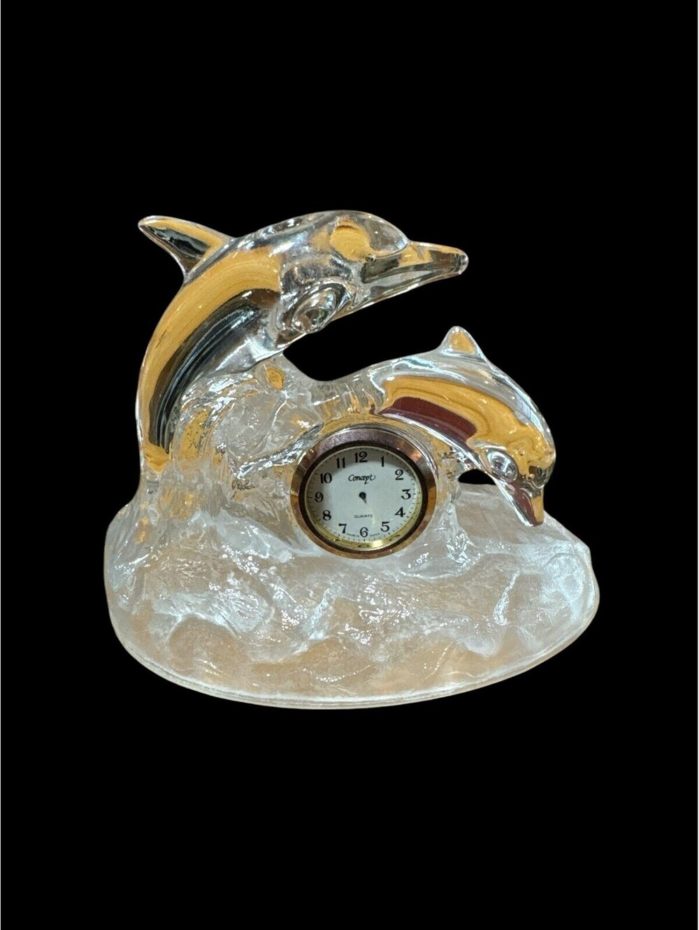 Cristal D'arques Glass Dolphin Crystal Clock Concept Quartz Not Working..